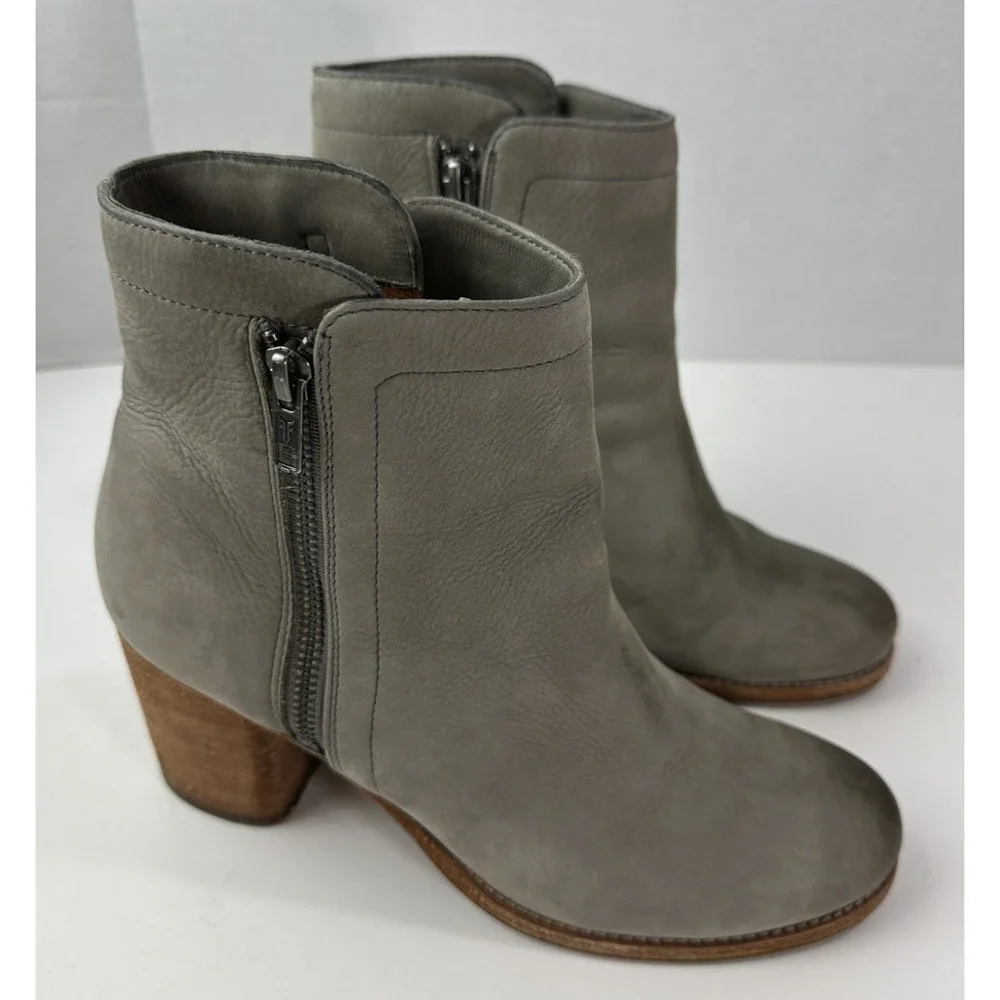 Frye Addie Double Zip Leather Ankle Heeled Boots Gray Distressed Bootie Size 9 B - Picture 2 of 16